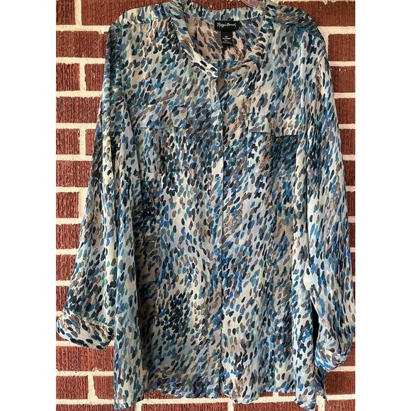 Maggie Barnes Sheer Long Sleeve Button Down Blouse Size 2X - Picture 1 of 3